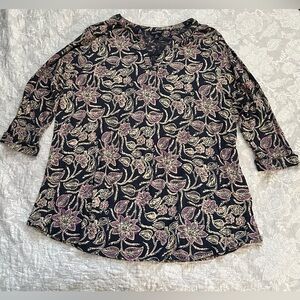 Lucky Brand Black and Cream Floral Blouse